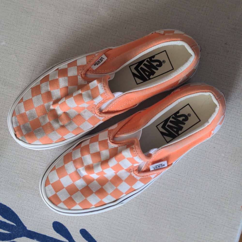 Orange & White Vans Slip-ons